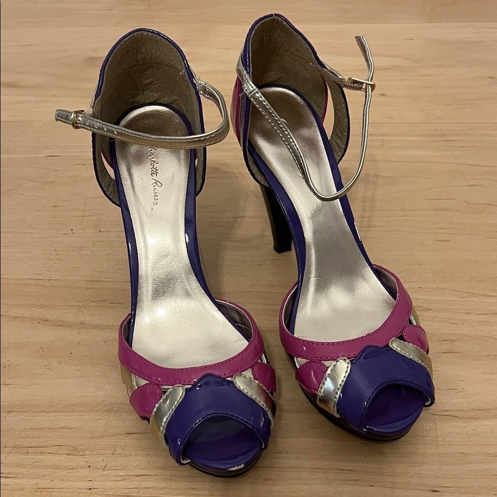 Purple Pink and Gold Strap Heels
